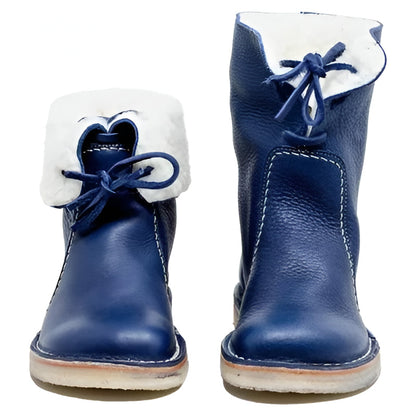 Wool Lined Leather Boots with Fold Over Cuff, Crepe Rubber Sole and Water Resistant Finish