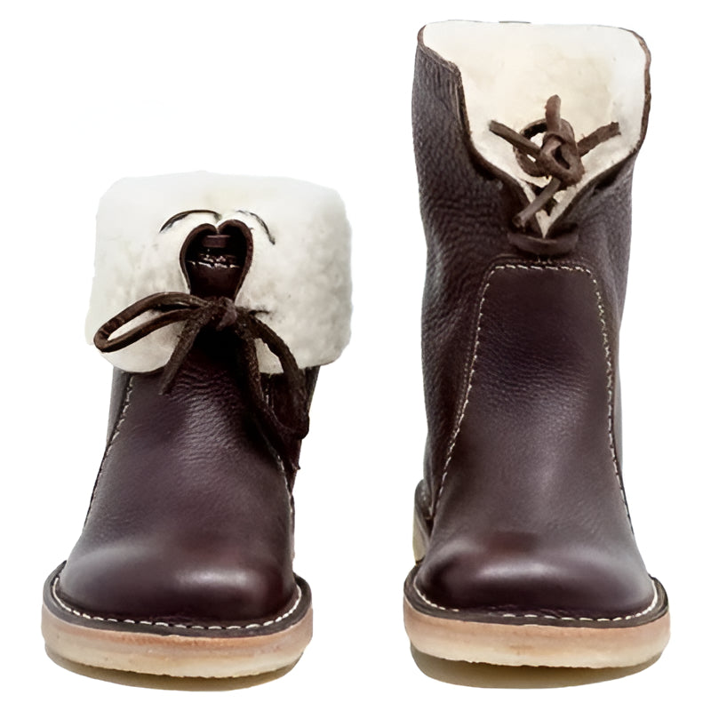 Wool Lined Leather Boots with Fold Over Cuff, Crepe Rubber Sole and Water Resistant Finish