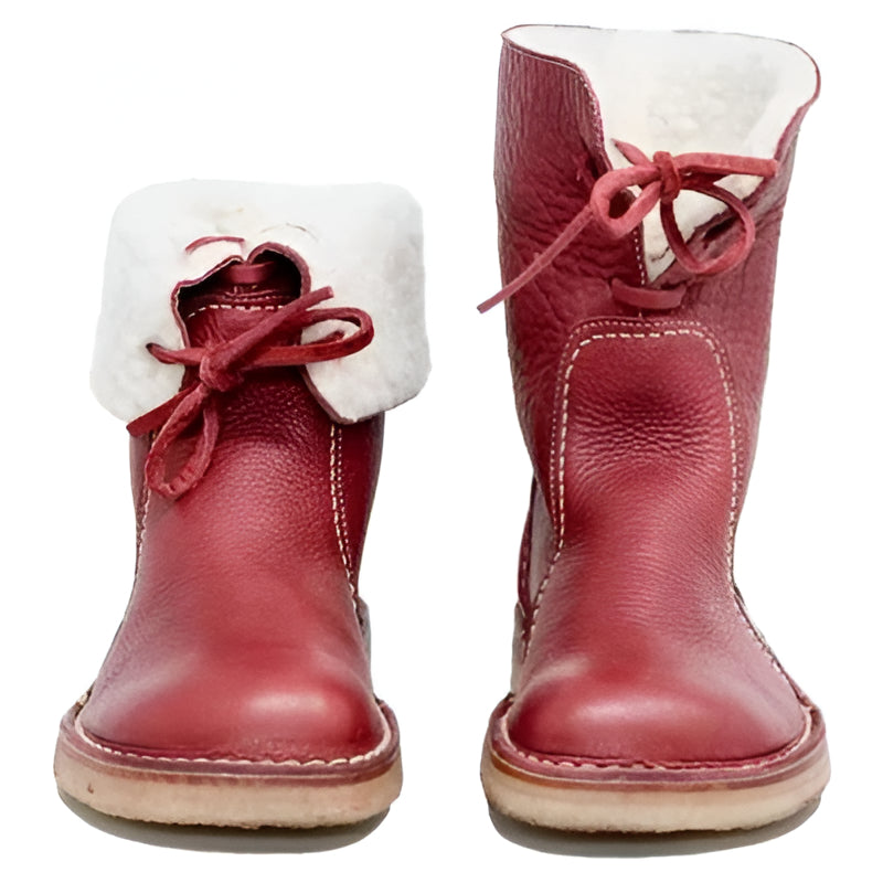 Wool Lined Leather Boots with Fold Over Cuff, Crepe Rubber Sole and Water Resistant Finish