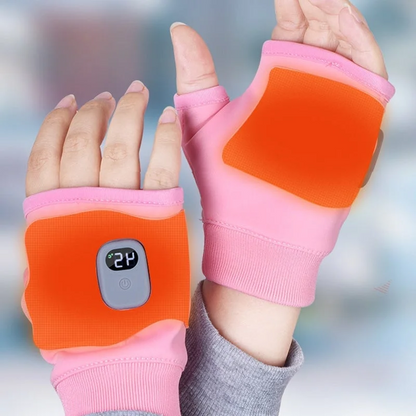 Heated Fingerless Gloves with 1800 mAh Battery, Three Heat Levels and Charging Cable in Pink or Black