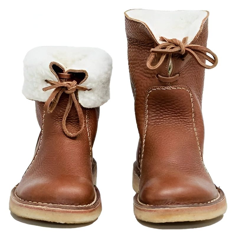 Wool Lined Leather Boots with Fold Over Cuff, Crepe Rubber Sole and Water Resistant Finish