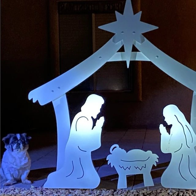 Four Part Yard Nativity Kit in Ultra Thick PVC with a Stable, Mary, Joseph and Baby Jesus
