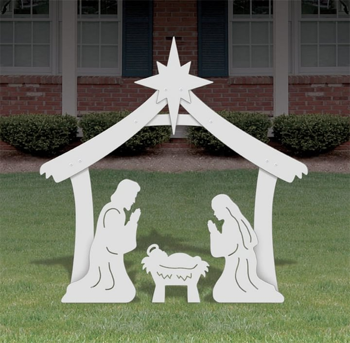 Four Part Yard Nativity Kit in Ultra Thick PVC with a Stable, Mary, Joseph and Baby Jesus