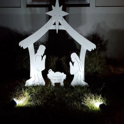 Four Part Yard Nativity Kit in Ultra Thick PVC with a Stable, Mary, Joseph and Baby Jesus