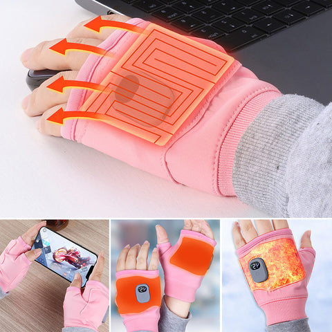 Heated Fingerless Gloves with 1800 mAh Battery, Three Heat Levels and Charging Cable in Pink or Black