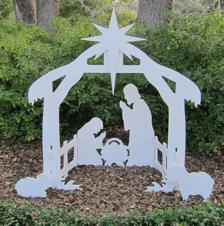 Four Part Yard Nativity Kit in Ultra Thick PVC with a Stable, Mary, Joseph and Baby Jesus