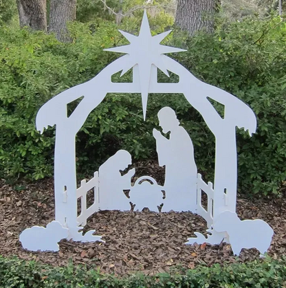 Four Part Yard Nativity Kit in Ultra Thick PVC with a Stable, Mary, Joseph and Baby Jesus