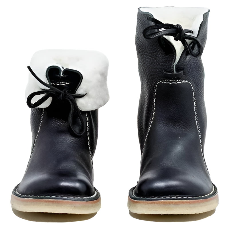 Wool Lined Leather Boots with Fold Over Cuff, Crepe Rubber Sole and Water Resistant Finish