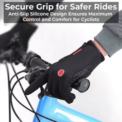 Windproof Thermal Winter Gloves with Three Touchscreen Fingers and Wrist Straps for Cycling
