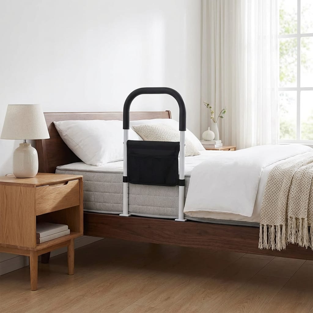 Bedside Handle Frame with Padded Grip and Adjustable Anchor Straps for Standard Mattresses