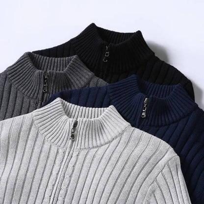 Mens Full Zip Cardigan with Stretch Knit Fabric and Ribbed Cuffs for Daily Wear