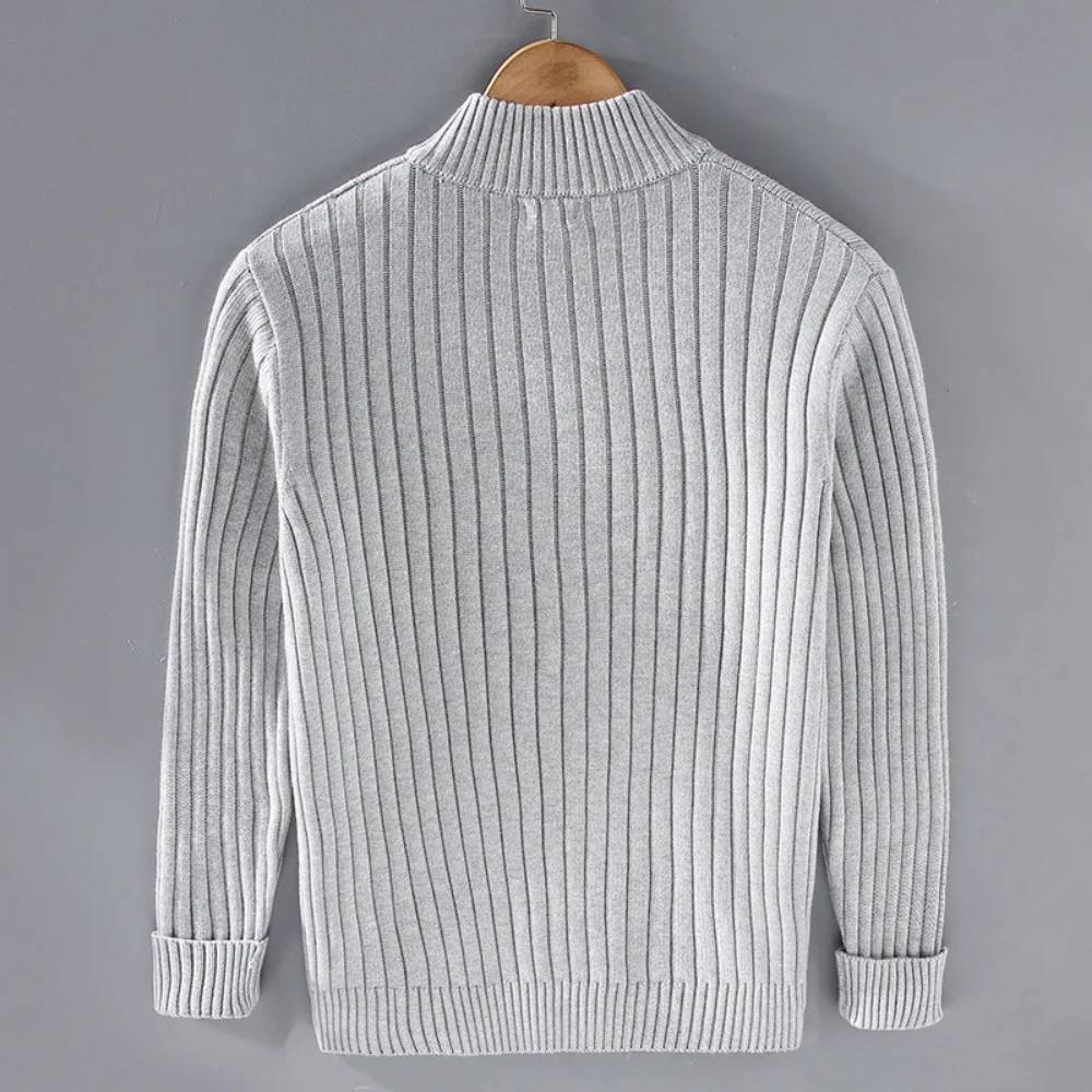 Mens Full Zip Cardigan with Stretch Knit Fabric and Ribbed Cuffs for Daily Wear