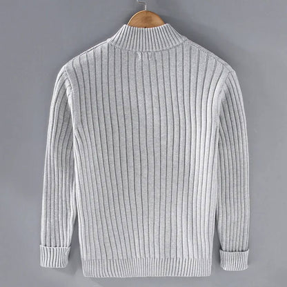 Mens Full Zip Cardigan with Stretch Knit Fabric and Ribbed Cuffs for Daily Wear