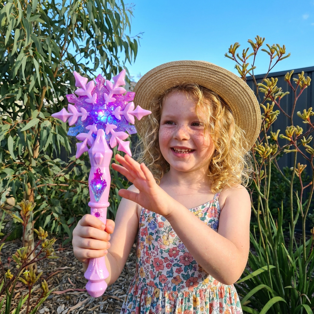 Light Up Snowflake Wand for Kids with Glowing Effects for Costumes and Parties in Pink Or Blue