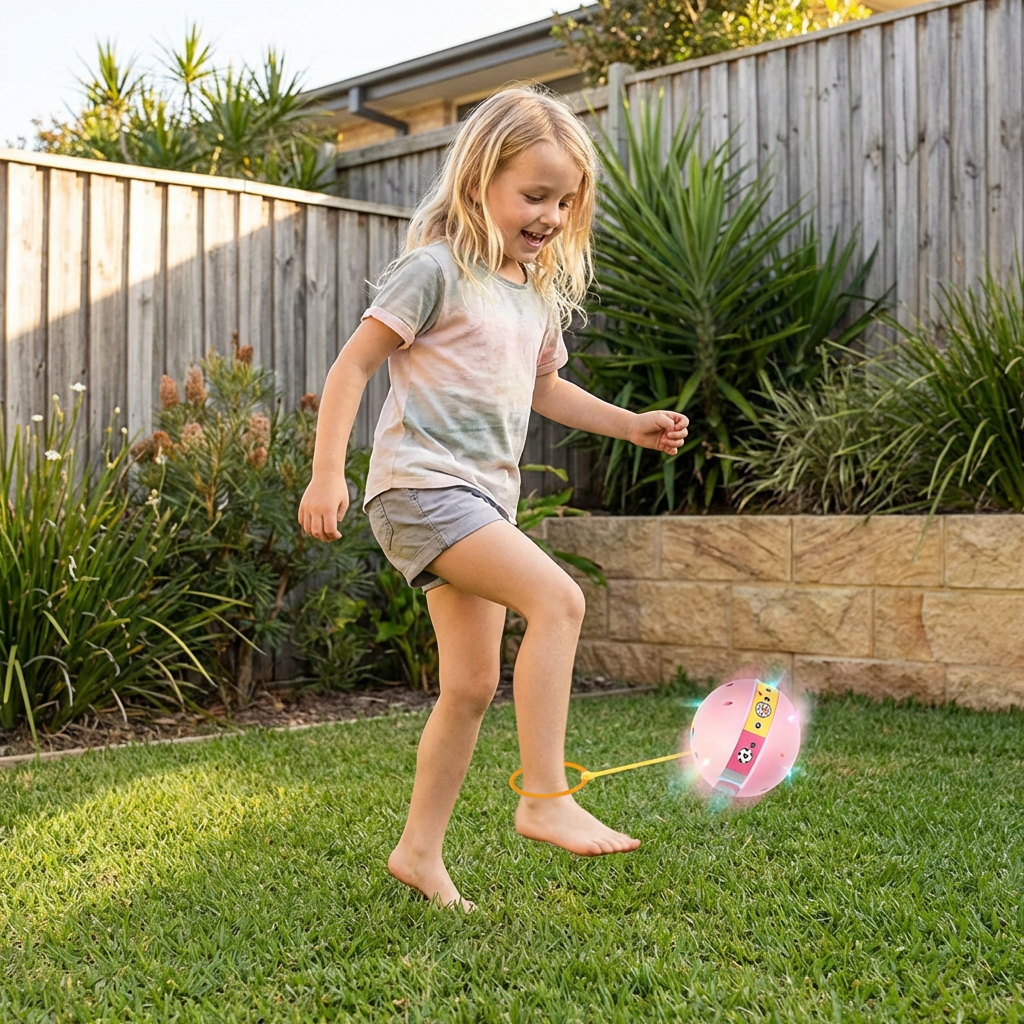 LED Ankle Skip Ball with Glowing Lights for Kids Jumping Games in Pink, Blue or Yellow