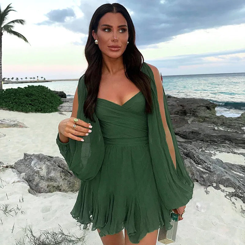 Leopard V-Neck Ruffle Dress