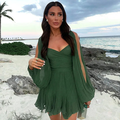 Leopard V-Neck Ruffle Dress