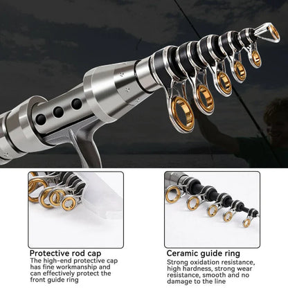 Telescopic Fishing Rod and Reel Combo with Metal Spool, Carbon Fiber Construction