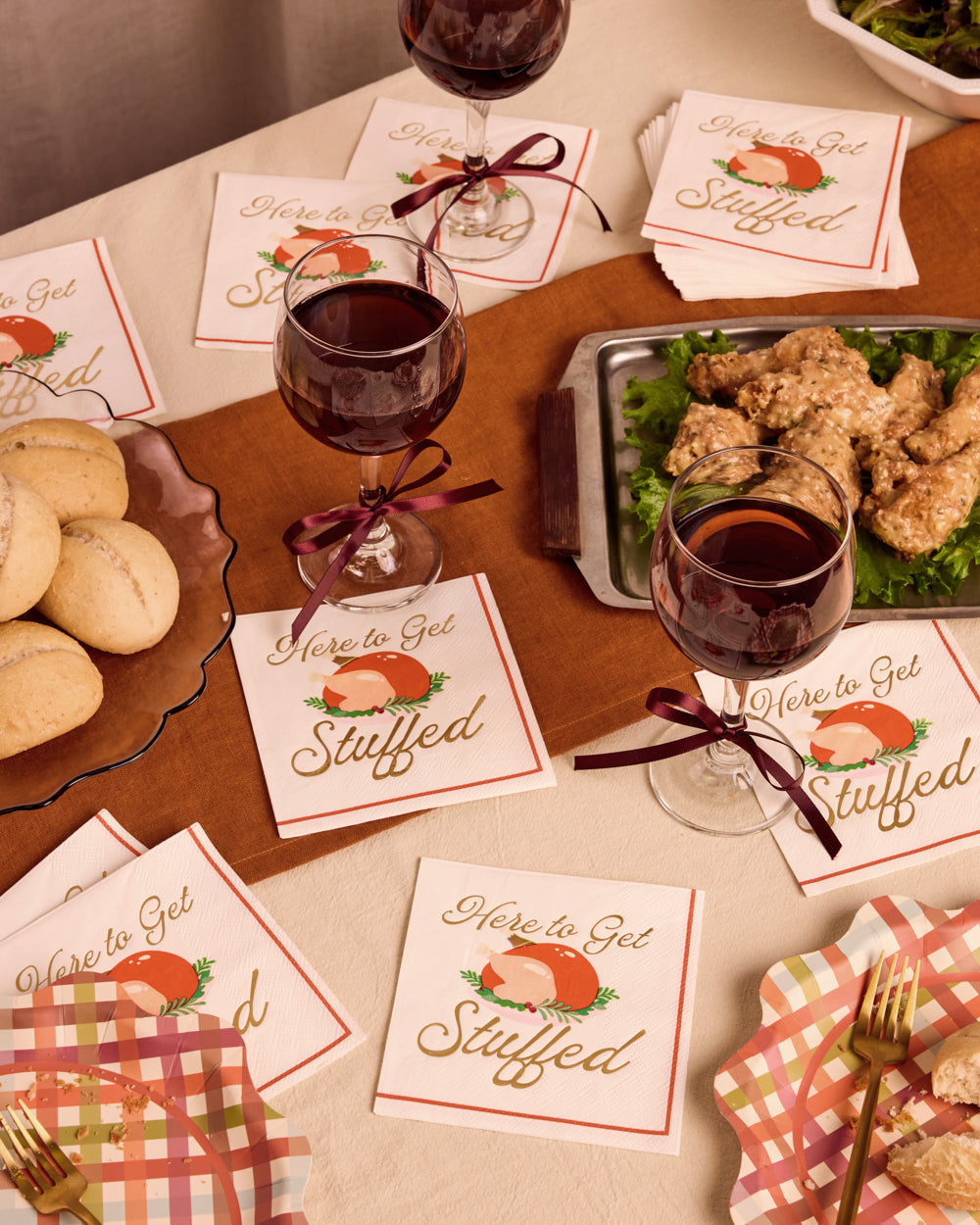 Cocktail Napkins with Turkey Graphic and Gold Foil, 50-Count