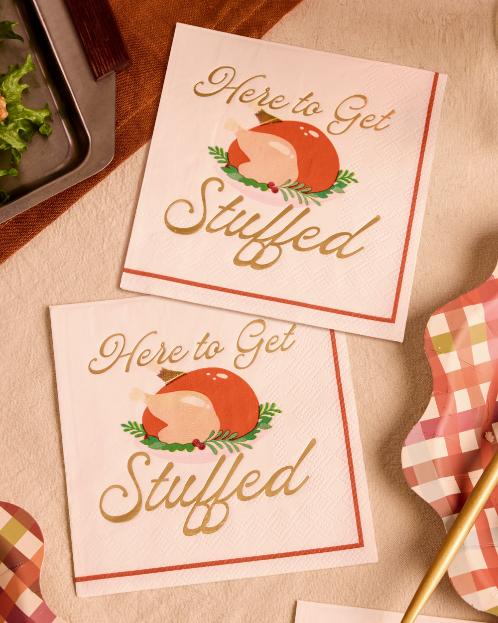 Cocktail Napkins with Turkey Graphic and Gold Foil, 50-Count