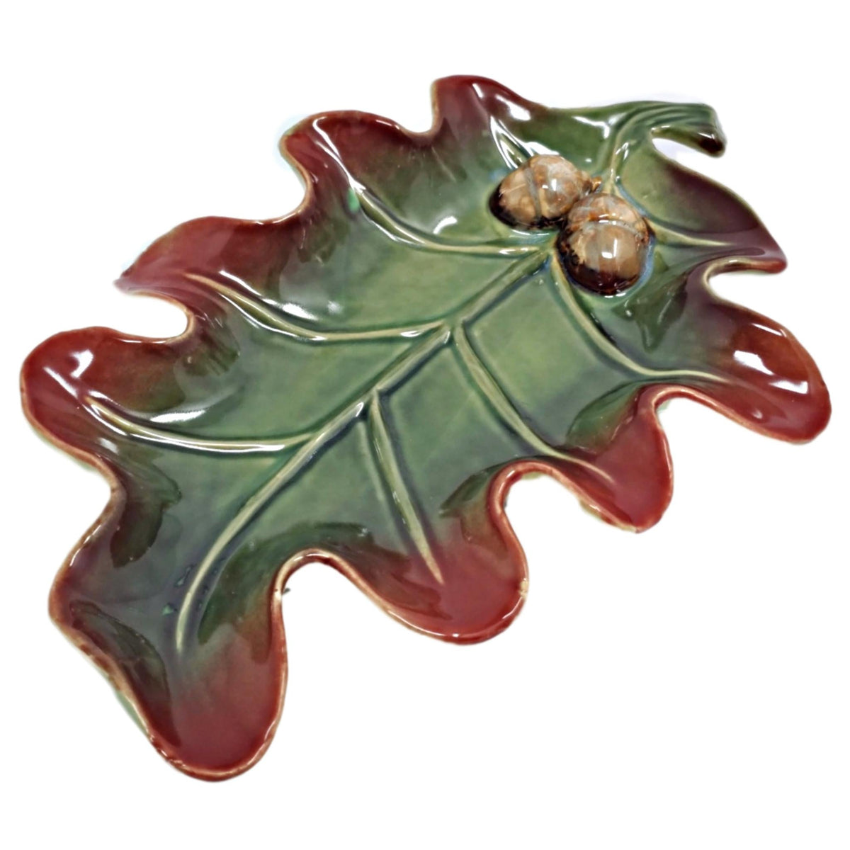 Ceramic Serving Platter with Oak Leaf Shape and Raised Edges