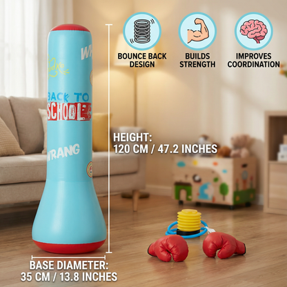 Inflatable Kids Punching Bag with Water Filled Base for Indoor and Outdoor Play in Black Or Blue