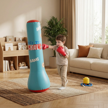 Inflatable Kids Punching Bag with Water Filled Base for Indoor and Outdoor Play in Black Or Blue