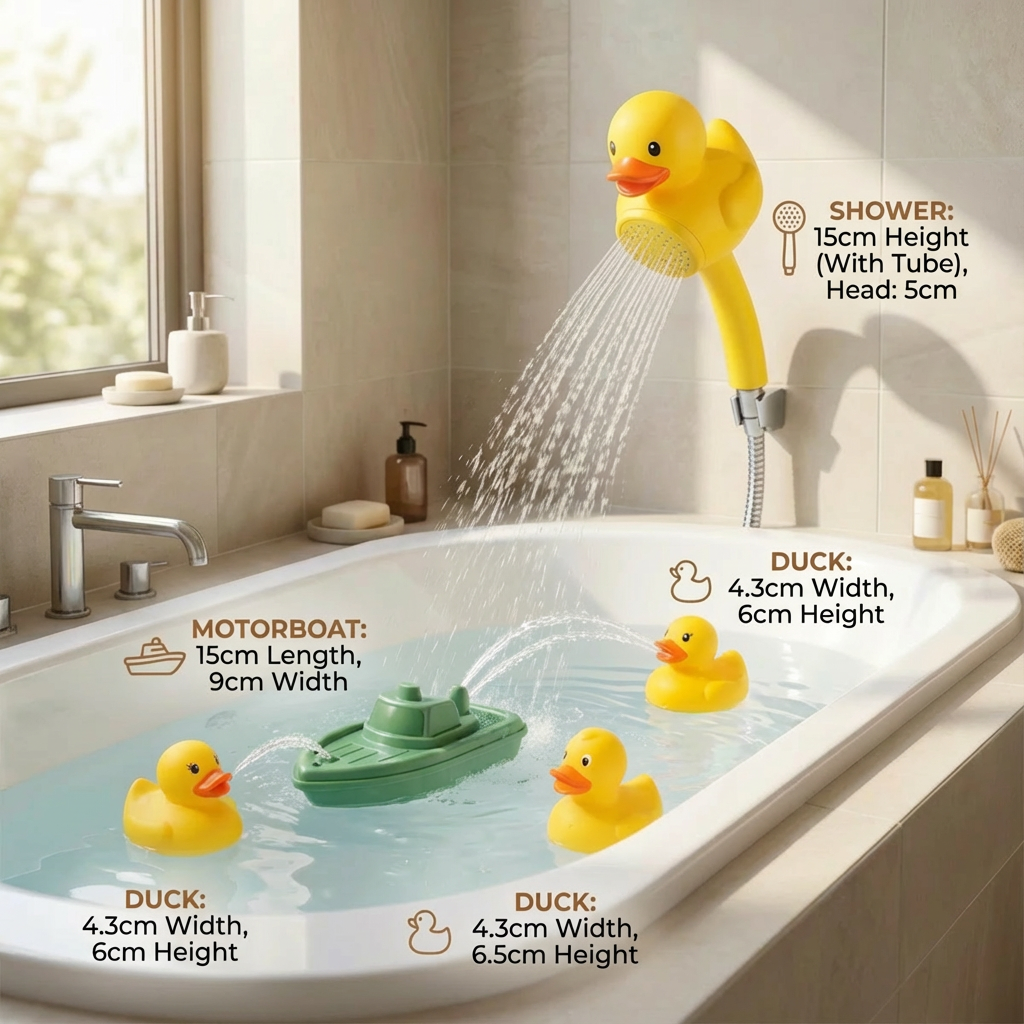 Duck Fountain Bath Toy Set with Motorized Boat and Squirting Figures