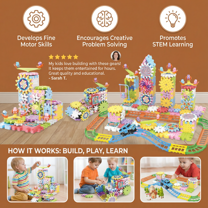 Rotating Gear Building Blocks Set with Colorful Pieces for Kids