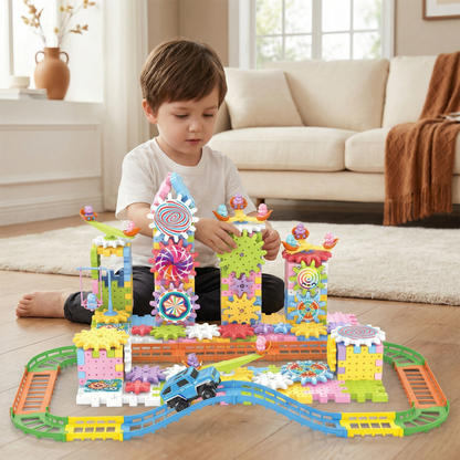 Rotating Gear Building Blocks Set with Colorful Pieces for Kids
