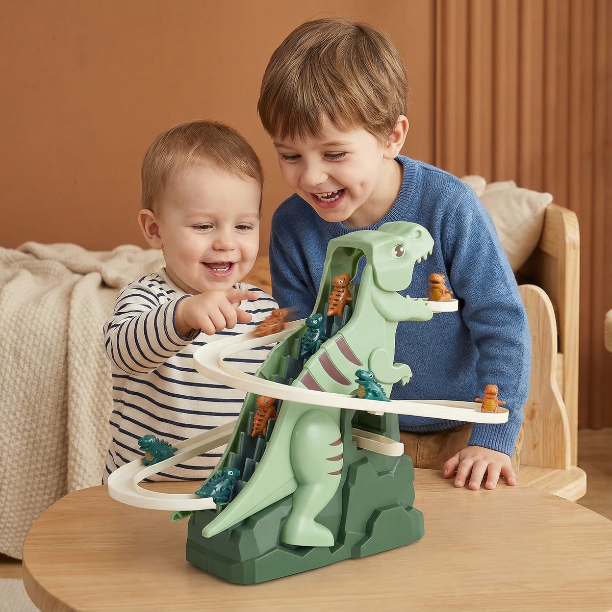 Dinosaur Climbing Slide with Roller Coaster Track for Kids