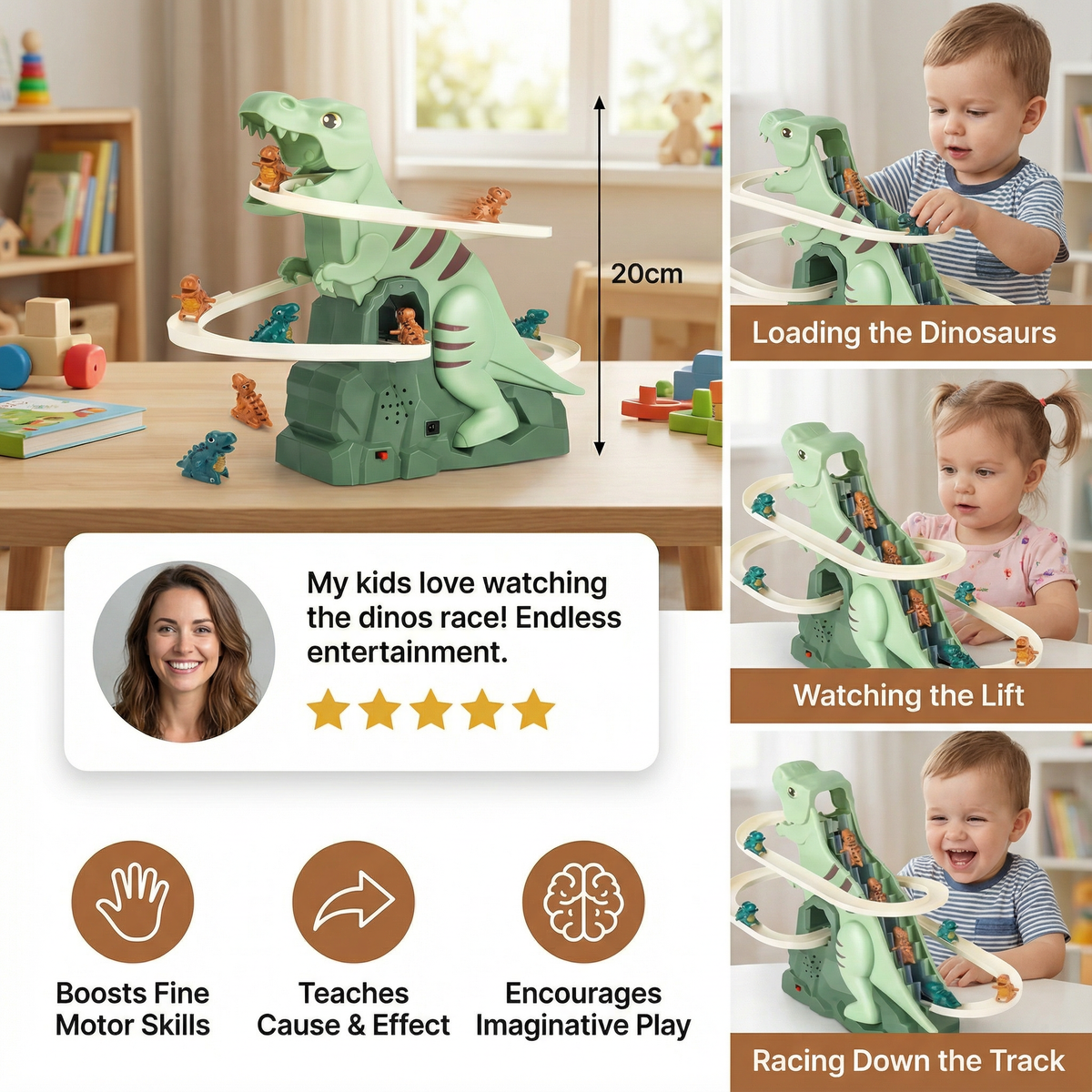 Dinosaur Climbing Slide with Roller Coaster Track for Kids