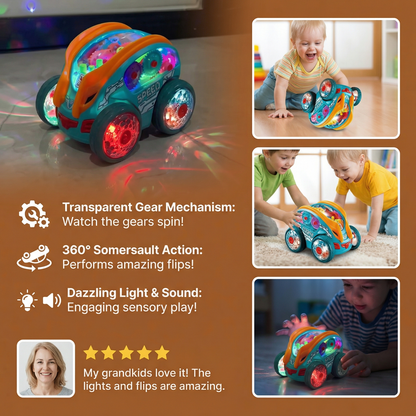 Flipping Stunt Car with Multicolor LED Lights and 360 Degree Rotation, Rechargeable