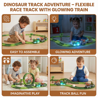 Flexible Track Set with LED Glowing Train and Dinosaur Figures