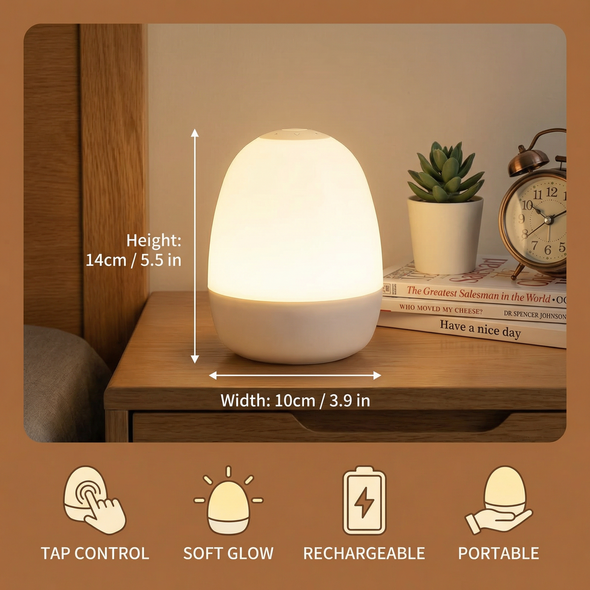 Egg Shaped Silicone LED Night Light with Touch Control for Color and Brightness Changes