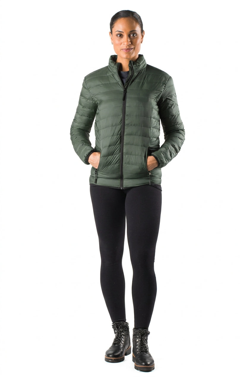 Womens Rechargeable Heated Puffer Coat with Three Heat Zones and Elastic Cuffs for Winter
