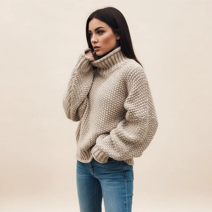 Oversized Turtleneck Sweater for Women with Chunky Knit Design