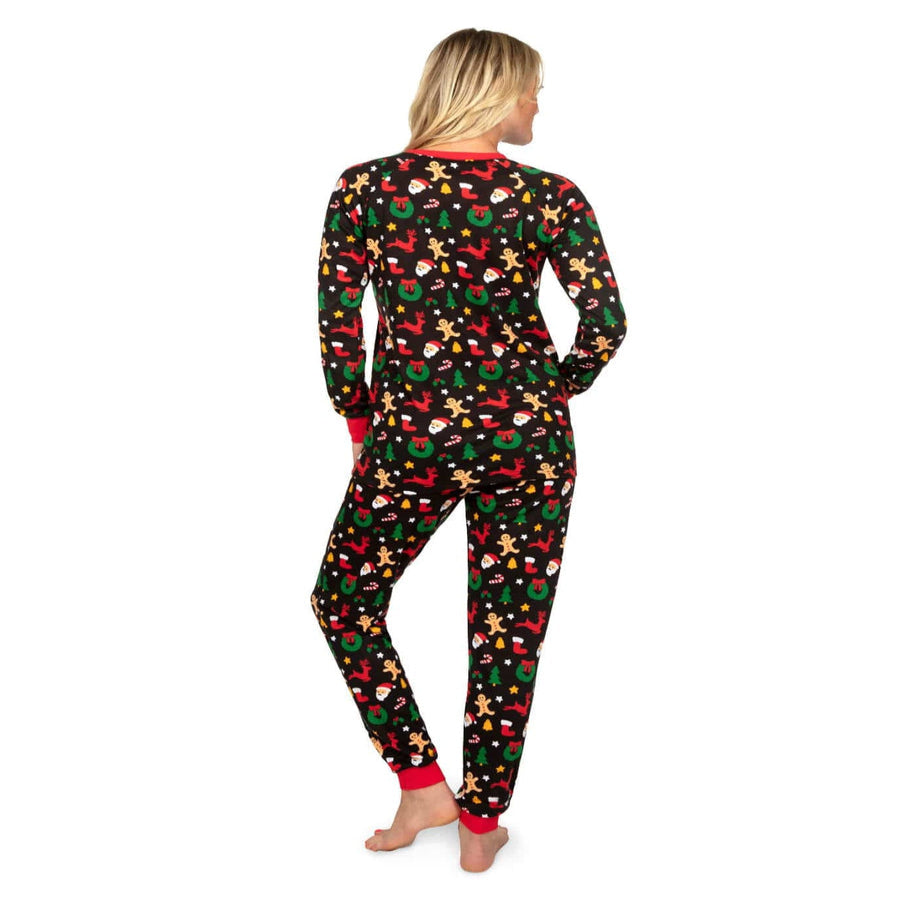 Womens Cookie Cutter Holiday Pajama Set with Crew Neck Top and Pocketed Drawstring Pants