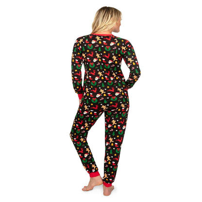 Womens Cookie Cutter Holiday Pajama Set with Crew Neck Top and Pocketed Drawstring Pants