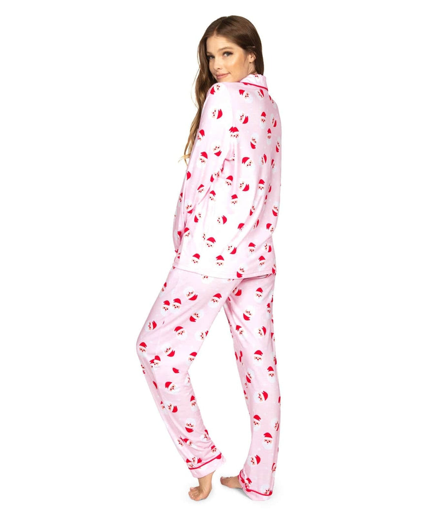 Pink Santa Print Lapel Pajama Set for Women Christmas Mornings and Cozy Holiday Nights